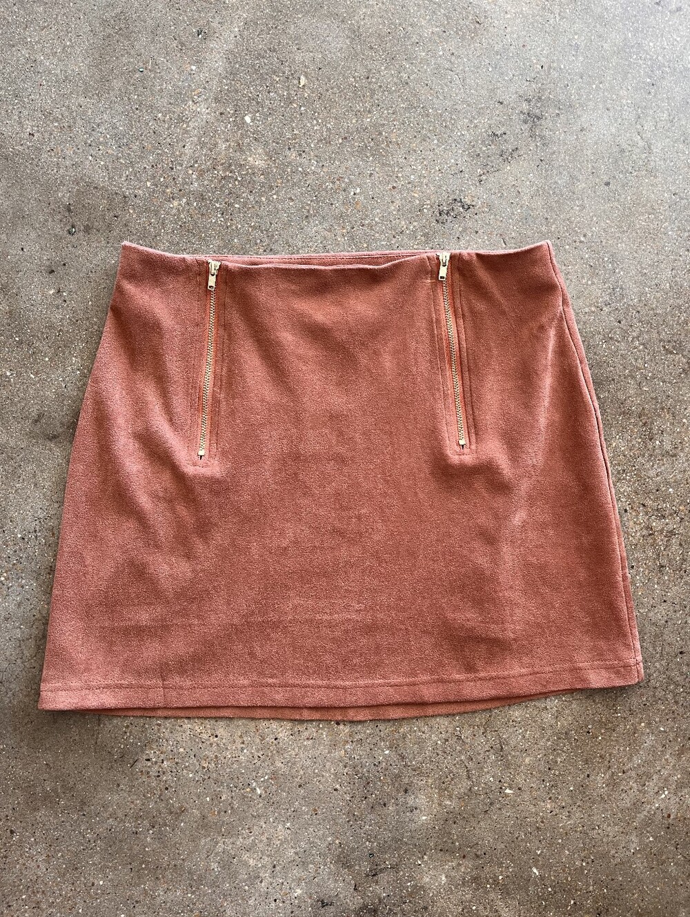 Brown Mini Skirt with Front Zipper Details